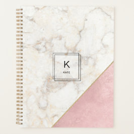 Monogram Elegant Marble Minimalist Roos Gold Big Planner