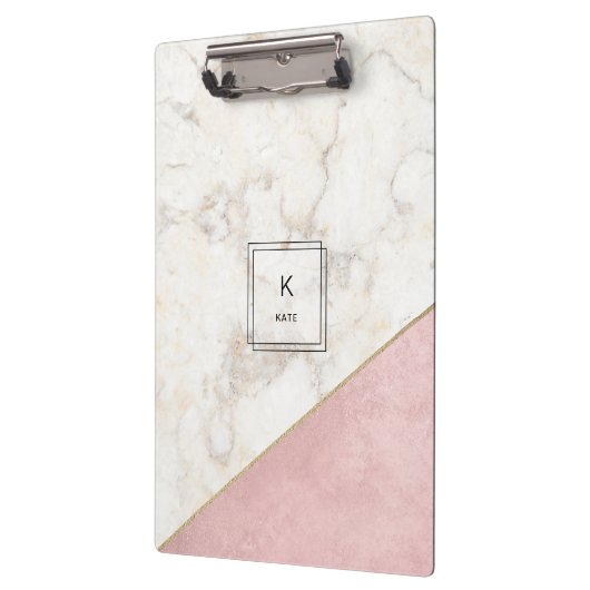 Monogram Elegant Marble Minimalist Roos Gold Klembord (Links)
