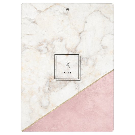 Monogram Elegant Marble Minimalist Roos Gold Klembord (Achterkant)