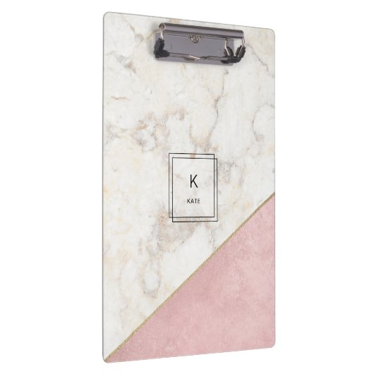 Monogram Elegant Marble Minimalist Roos Gold Klembord (Rechts)