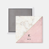 Monogram Elegant Marble Minimalist Roos Gold Magneet (Voorkant / Achterkant)
