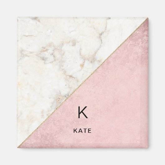 Monogram Elegant Marble Minimalist Roos Gold Magneet (Voorkant)