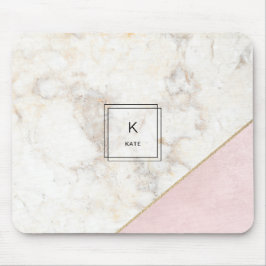 Monogram Elegant Marble Minimalist Roos Gold Muismat