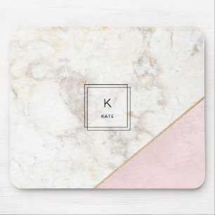 Monogram Elegant Marble Minimalist Roos Gold Muismat