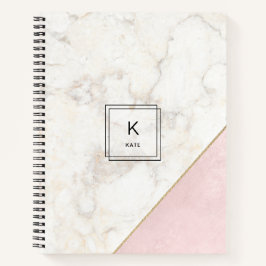 Monogram Elegant Marble Minimalist Roos Gold Notitieboek