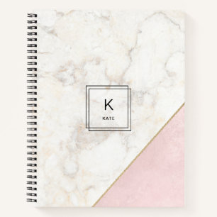Monogram Elegant Marble Minimalist Roos Gold Notitieboek