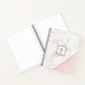 Monogram Elegant Marble Minimalist Roos Gold Notitieboek (Binnen)