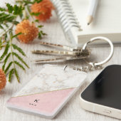 Monogram Elegant Marble Minimalist Roos Gold Sleutelhanger (Voorkant Rechts)