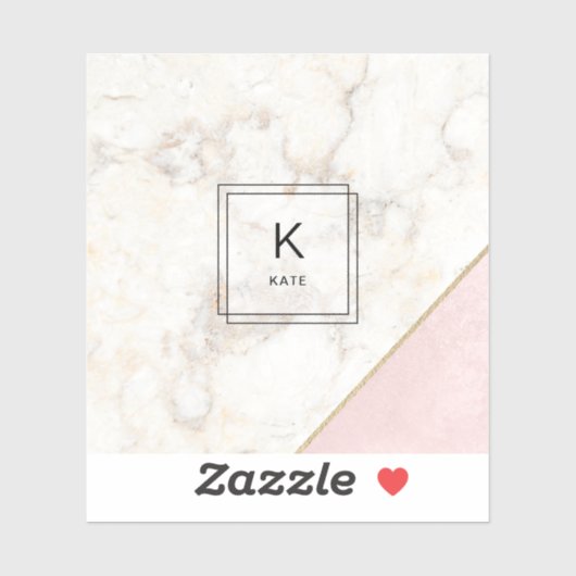 Monogram Elegant Marble Minimalist Roos Gold Sticker (Vel)