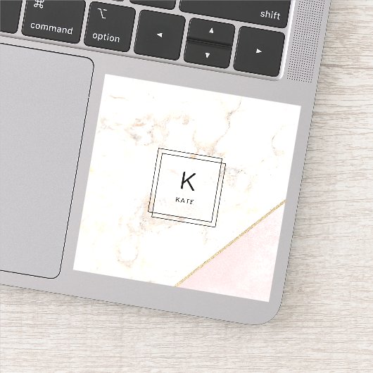 Monogram Elegant Marble Minimalist Roos Gold Sticker (Detail)