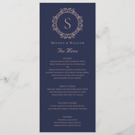 Monogram Elegant Marine Huwelijk Menu (Voorkant)
