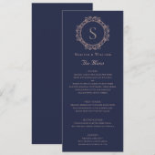 Monogram Elegant Marine Huwelijk Menu (Voorkant / Achterkant)