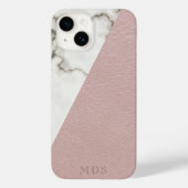 Monogram Elegant Marmer Blush Roze Faux Leder Case-Mate iPhone Case (Achterkant)