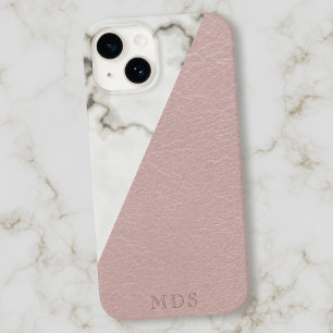 Monogram Elegant Marmer Blush Roze Faux Leder Case-Mate iPhone Case