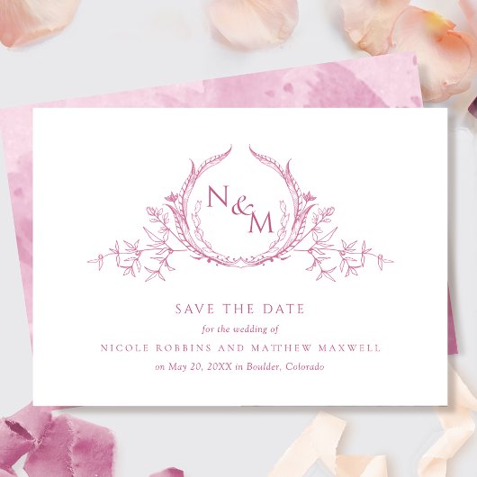 Monogram Elegant Mauve Pink Waterverf Save The Date