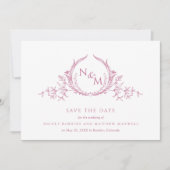 Monogram Elegant Mauve Pink Waterverf Save The Date (Voorkant)