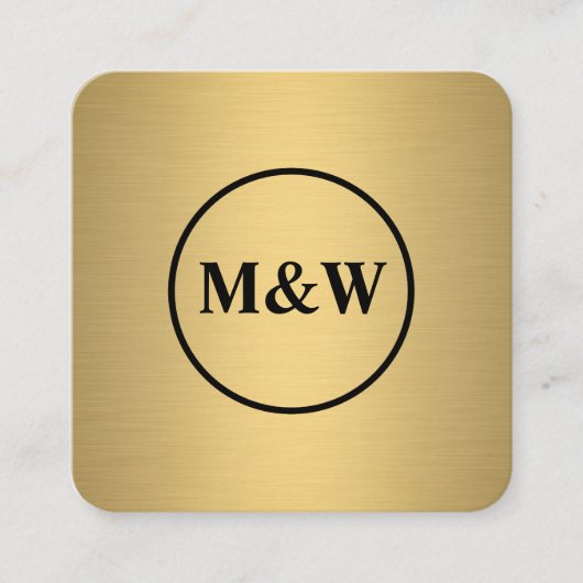 Monogram Elegant Metallic Faux Gold Vierkante Visitekaartje (Voorkant)