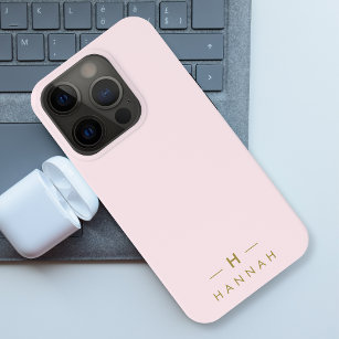 Monogram Elegant Minimaal Blush Roze en Goud iPhone 15 Pro Case