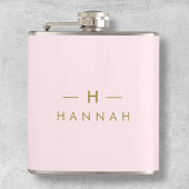 Monogram Elegant Minimaal Blush Roze en Goud Heupfles