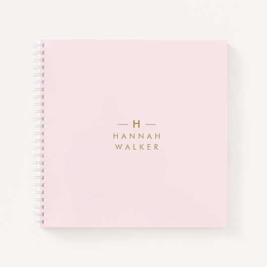 Monogram Elegant Minimaal Blush Roze en Goud Notitieboek (Voorkant)