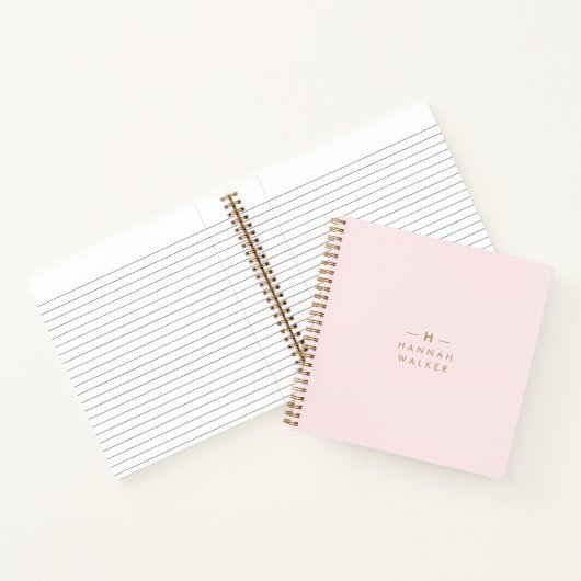 Monogram Elegant Minimaal Blush Roze en Goud Notitieboek (Binnen)