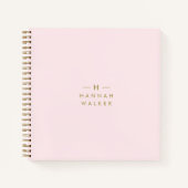 Monogram Elegant Minimaal Blush Roze en Goud Notitieboek (Voorkant)