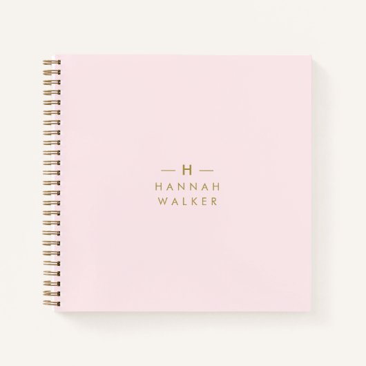Monogram Elegant Minimaal Blush Roze en Goud Notitieboek (Voorkant)