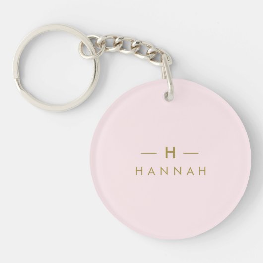 Monogram Elegant Minimaal Blush Roze en Goud Sleutelhanger (Voorkant)