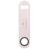Monogram Elegant Minimaal Blush Roze en Goud Speed Flessenopener (Voorkant)