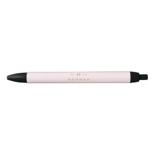Monogram Elegant Minimaal Blush Roze en Goud Zwarte Inkt Pen