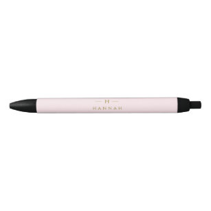 Monogram Elegant Minimaal Blush Roze en Goud Zwarte Inkt Pen