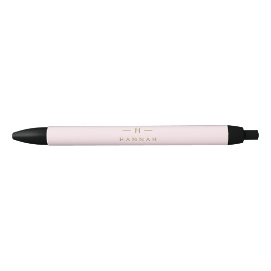 Monogram Elegant Minimaal Blush Roze en Goud Zwarte Inkt Pen (Voorkant)