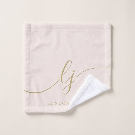 Monogram Elegant Minimaal Blush Roze Goud Chic Bad Bad Handdoek (Wasdoekje)
