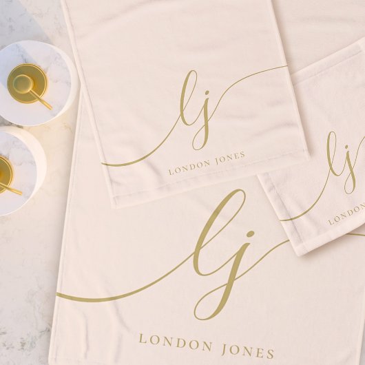 Monogram Elegant Minimaal Blush Roze Goud Chic Bad Handdoek