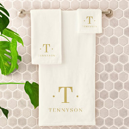 Monogram Elegant Minimaal Ivoor Wit Goud Chic Bad Handdoek