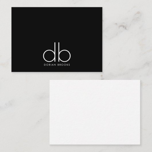 Monogram Elegant Minimaal Klassiek Modern Zwart Notitiekaartje (Voorkant / Achterkant)