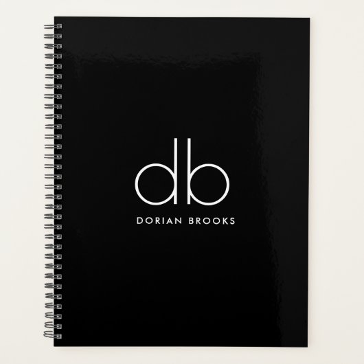 Monogram Elegant Minimaal Klassiek Modern Zwart Planner (Voorkant)