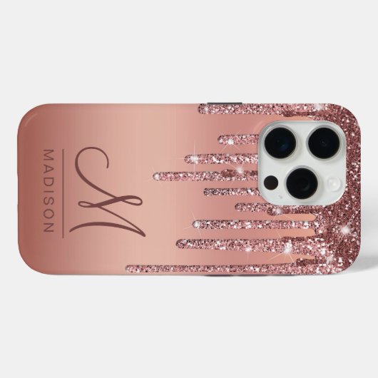Monogram Elegant Minimaal Roos Goud Glitter Drips Case-Mate iPhone Case (Achterkant (horizontaal))