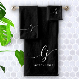 Monogram Elegant Minimaal Zwart Wit Chic Bad Handdoek