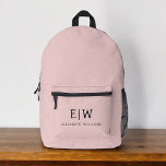 Monogram Elegant Minimal Blush Pink Bedrukte Rugzak<br><div class="desc">Upgrade uw dagelijkse stijl met de Monogram Elegant Minimal Blush Pink bedrukte rugzak. Deze verfijnde rugzak is voorzien van een chique salie groen ontwerp met een elegant monogram, aanpasbaar met uw initialen. Gemaakt van duurzame materialen, biedt het ruime compartimenten, een gevoerde laptophoes, stevige ritsen en handige zijzakken. De comfortabele gewatteerde...</div>