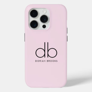 Monogram Elegant Minimal Classic Modern Blush Roze iPhone 15 Pro Case