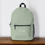 Monogram Elegant minimale salie groen Bedrukte Rugzak<br><div class="desc">Upgrade uw dagelijkse stijl met de Monogram Elegant Minimal Sage Green bedrukte rugzak. Deze verfijnde rugzak is voorzien van een chique salie groen ontwerp met een elegant monogram, aanpasbaar met uw initialen. Gemaakt van duurzame materialen, biedt het ruime compartimenten, een gevoerde laptophoes, stevige ritsen en handige zijzakken. De comfortabele gewatteerde...</div>