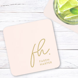 Monogram Elegant Minimalistisch Script Blush Pink  Bier Onderzetter