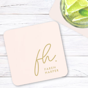 Monogram Elegant Minimalistisch Script Blush Pink  Bier Onderzetter
