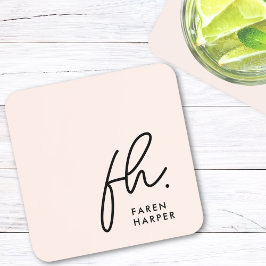 Monogram Elegant Minimalistisch Script Blush Pink Bier Onderzetter