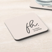 Monogram Elegant Minimalistisch Script Blush Pink Bier Onderzetter (Linkerzijde)