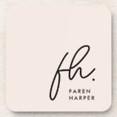 Monogram Elegant Minimalistisch Script Blush Pink Bier Onderzetter (Voorkant)