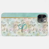 Monogram Elegant Mint Green Waterverf Floral Case-Mate iPhone Case (Achterkant (horizontaal))