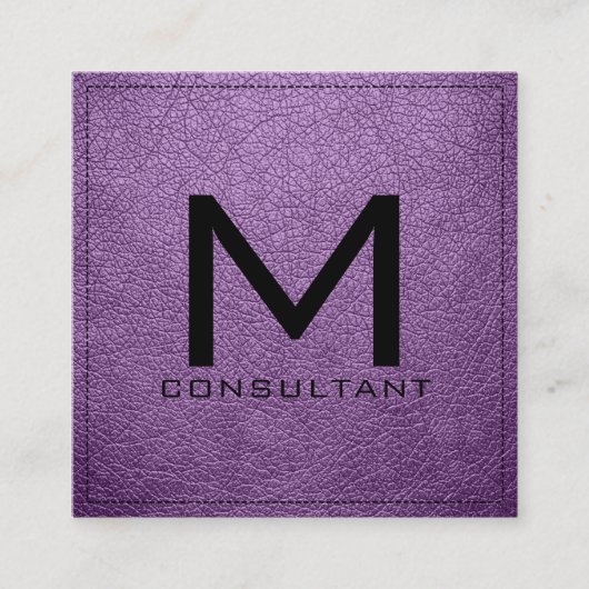 Monogram Elegant modern Afrikaans Violet Leather Vierkante Visitekaartje (Voorkant)