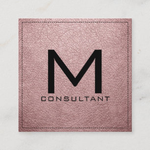Monogram Elegant Modern Baby Roze Leder Vierkante Visitekaartje